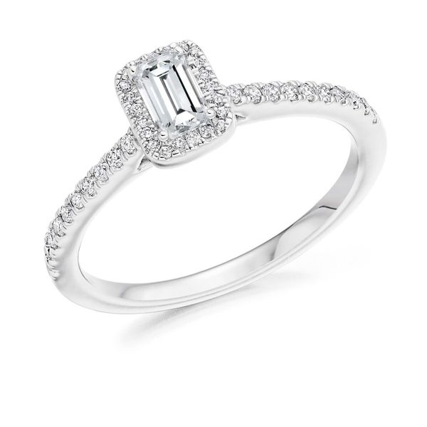 Platinum Emerald Diamond Ring With Halo ENG4042