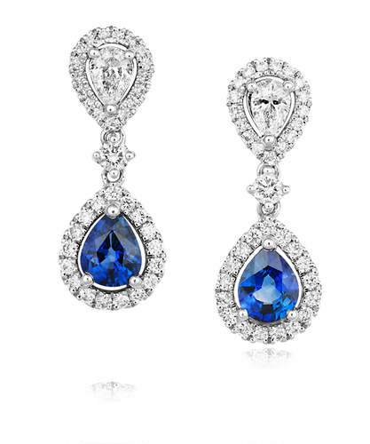 18ct White Gold Diamond & Sapphire Drop Earrings